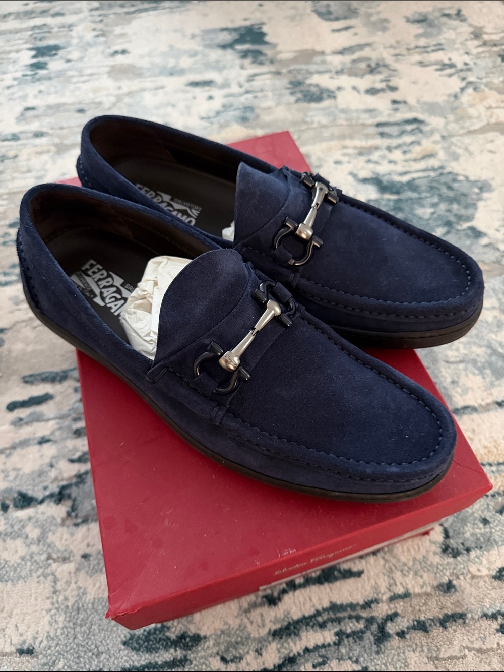 Salvatore Ferragamo Navy Suede Bit-Detail Loafers